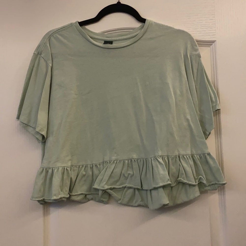 light green flared cropped top